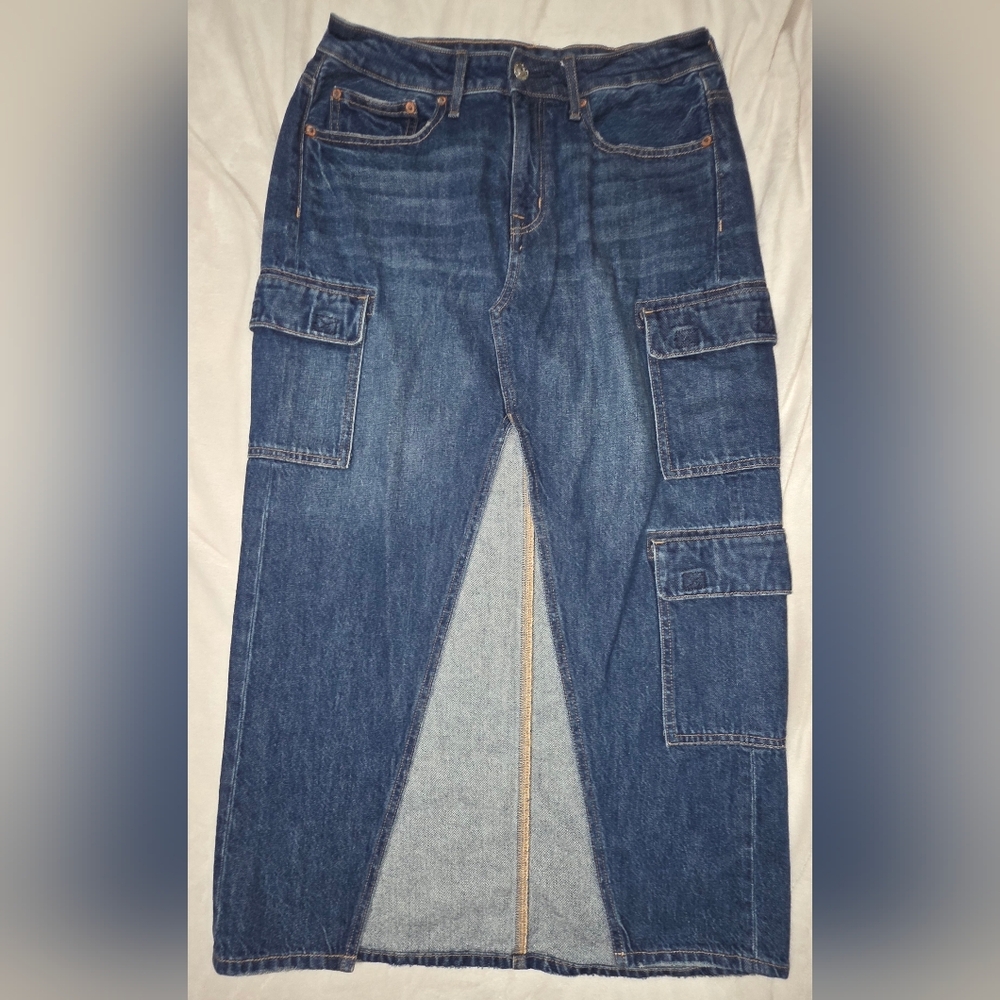 AE Low-Rise Denim Cargo Maxi Skirt Size 6